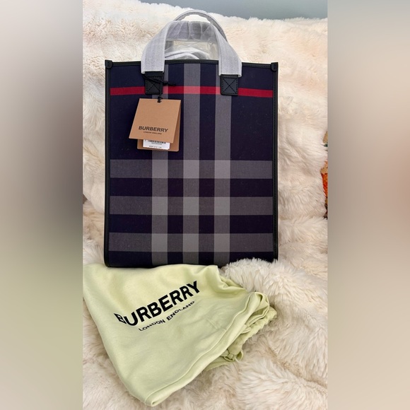 NWT Burberry tote, small, navy and gray, in packaging - Picture 1 of 2